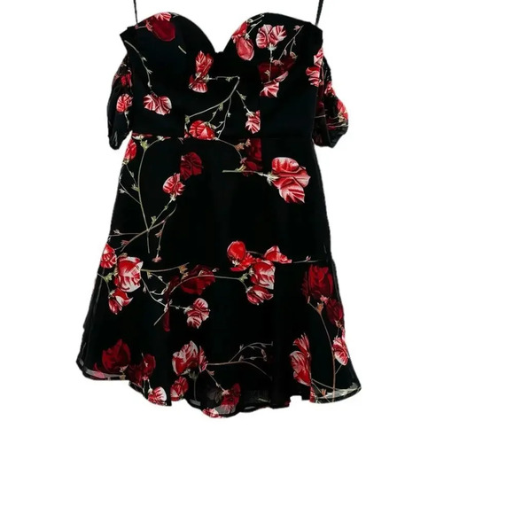 White Fox Boutique Monte Carlo Mini Dress Black Red Floral Size XS - Picture 2 of 15